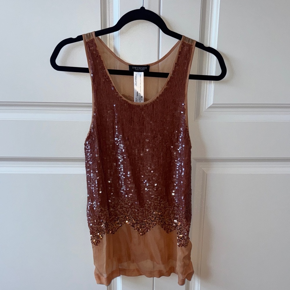 Twin-Set Brown Sequin Tank Top